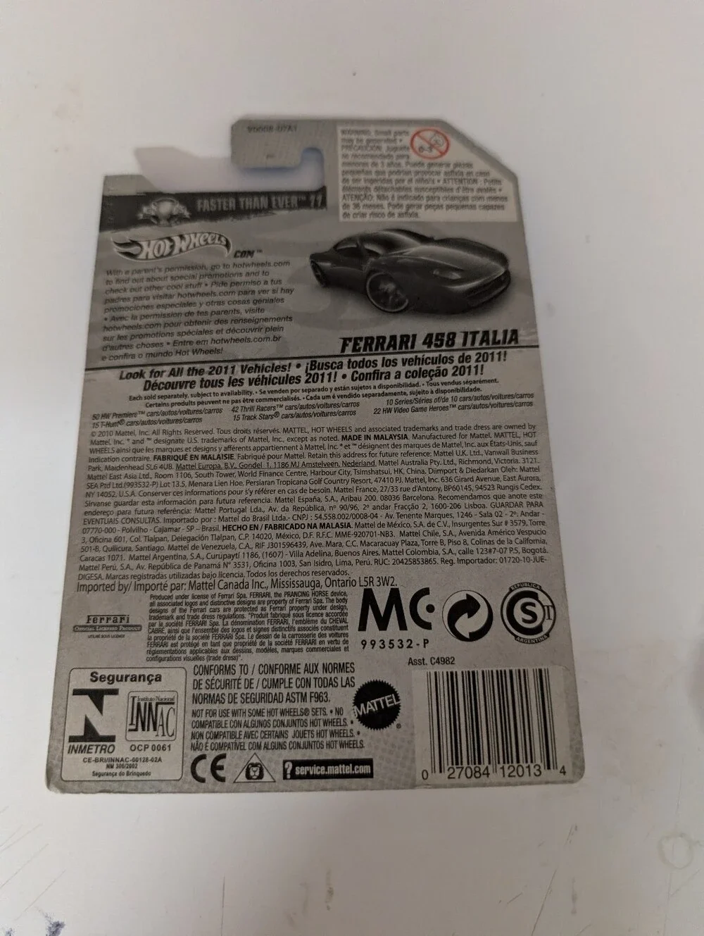 2011 HOT WHEELS BLUE FERRARI 458 ITALIA, FASTER THAN EVER '11, HW #146, VHTF